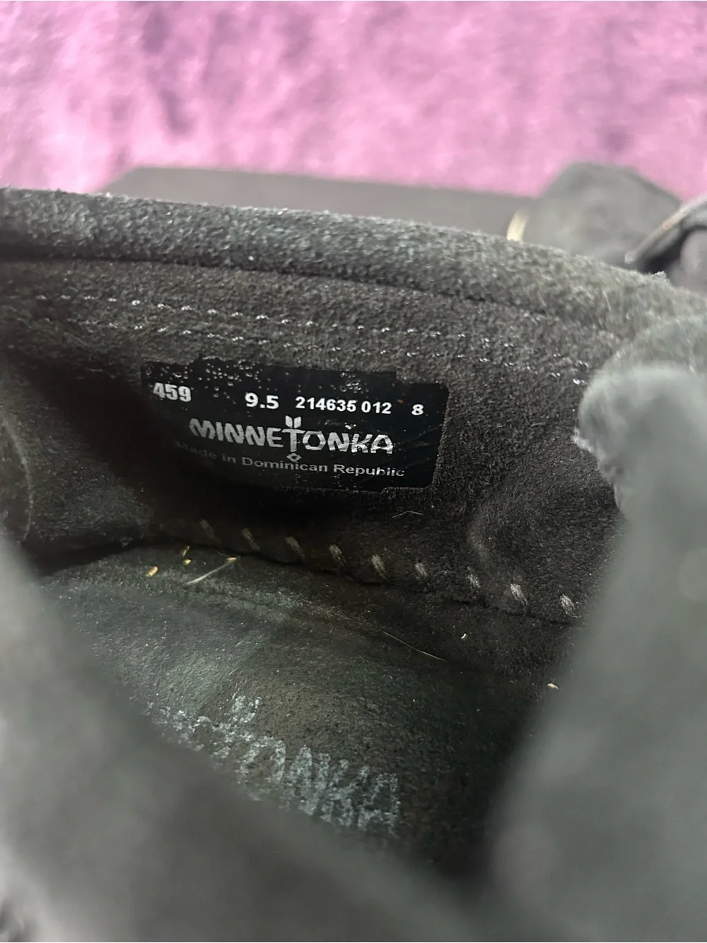 Minnetonka black suede